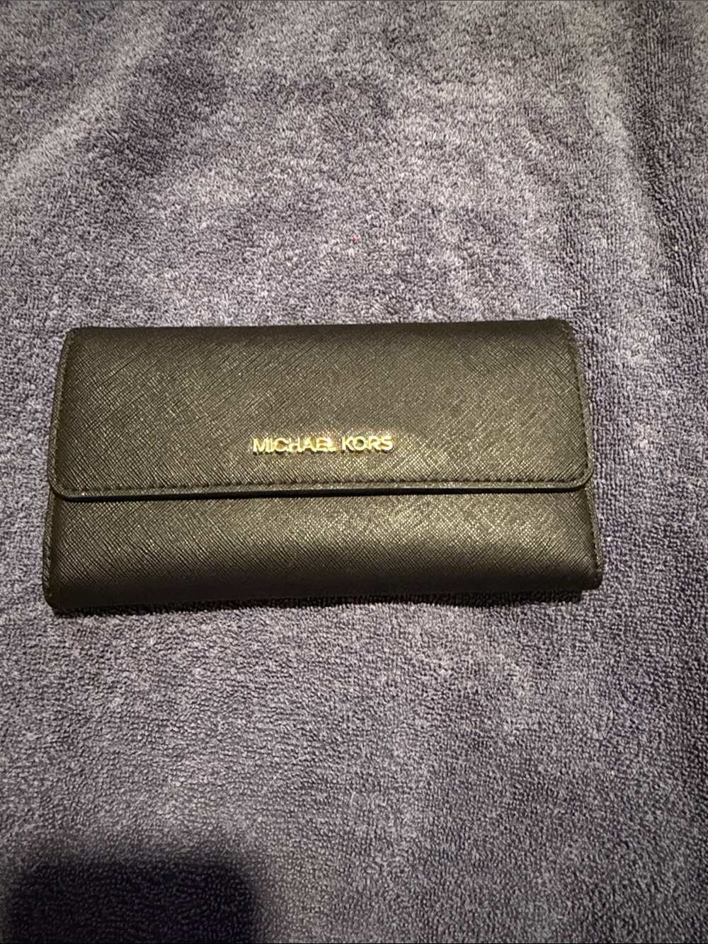 Michael Kors Black Saffiano Leather Fold Wallet with Gold Logo